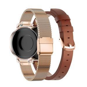 가민 릴리2 밴드에 적합한 EANWireless 호환, 밀라노 스테인리스 스틸 + 가죽 손목 밴드 조절 가능한 교체용 슬림 액세서리, 스마트워치 여성 드레시용