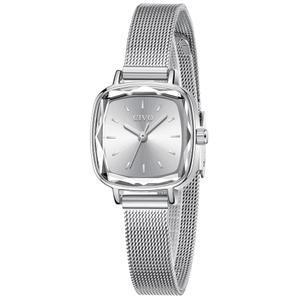 CIVO 실버 여성용 손목시계, 방수 아날로그 쿼츠 스퀘어 시계 클래식 스테인리스 스틸 초박형 미니멀리스트 메쉬 스트랩 패션 우아한 디자이너 손목시계