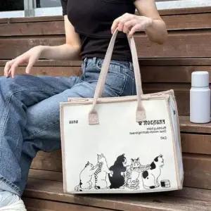 [패션] 모던 캐주얼 고양이 그림 숄더백 1P 여행 가방 에코백