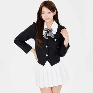 [콩심팥심]TBZ 블랙 3버튼 트임 긴팔 세라복 세트(상의 타이 치마)