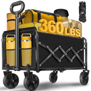 왜건 카트 접이식, 바퀴가 달린 360Lbs 접이식 카트, 식료품, 캠핑, 스포츠, 정원, 쇼핑, 블랙을 위한 야외 유틸리티