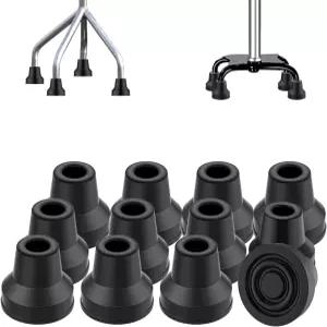 슈퍼기어 쿼드 지팡이 팁(12개 세트) 고무 헤비 듀티 논슬립 익스트림 그립 교체용 발 - 여성 남성 노인용