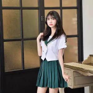 [에이치플러스몰]TBZ 교복몰 골드라인 그린 일본여고생 세라복 세트 반팔