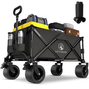 사일런트 올터레인 휠로 접을 수 있는 리타디어 마차, 컵 홀더와 브레이크가 접이식 헤비 듀티 비치 캠핑용 대형 가든, 쇼핑, 스포츠 블랙
