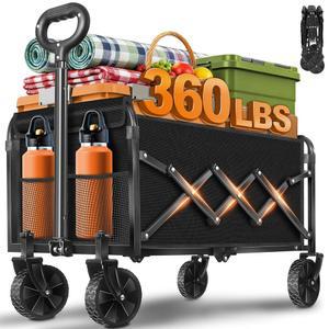 접이식 왜건 카트 접이식, 바퀴가 달린 360파운드 휴대용 왜건, 캠핑, 해변, 식료품, 쇼핑, 스포츠, 정원용 유틸리티 클래식 블랙