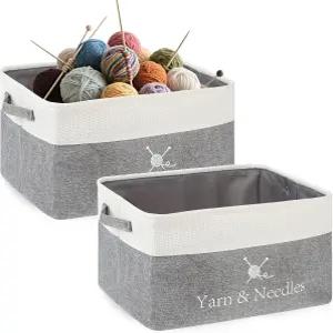 실 정리함을 위한 2팩 수납 바구니 손잡이가 있는 유동 공간 절약 장식 뜨개질 바늘 용품 홈 데코 거실