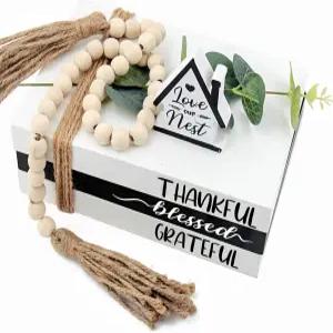 나무 농가 적층 책 세트 홈 데코 가짜 검은색 흰색 커피 테이블을 위한 우드 비드 갈랜드 오피스 거실 선반