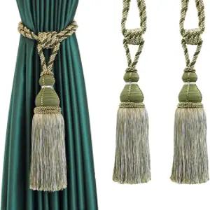 벨 아베니르 2팩 태슬 커튼 타이백 홀드백 대형 수제 드레이퍼 로프 홈 오피스 호텔 우아한 장식 그린