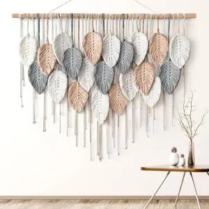 알린세홈 대형 마크라메 벽걸이 보호 직조 태피스트리 시크 모던 보헤미안 수제 잎 깃털 벽 아트