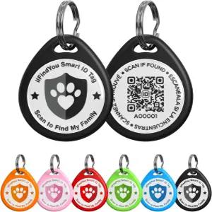 개 목걸이용 QR 코드 애완동물 ID 태그 온라인 프로필 스캔 위치 알림 검은색