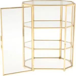 VBQFDPH 3단 유리 및 골드 주얼리 박스 메이크업 정리함 디스플레이 케이스