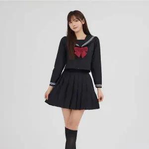 TBZ 교복몰 화이트 세줄라인 블랙 세라복 세트 (긴팔)