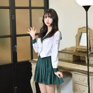 TBZ 교복몰 골드라인 그린 일본여고생 세라복 세트 긴팔