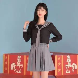 TBZ 교복몰 블랙스완 그레이 일본여고생 세라복 세트 긴팔
