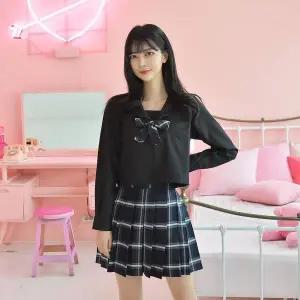 TBZ 교복몰 차분한 네이비 체크 블랙 일본여고생 세라복 긴팔