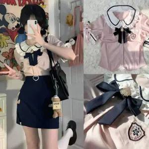 TBZ 핑크 프릴 트윈리본 마린 세라복 세트 교복 학생복