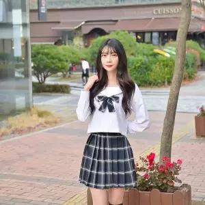 TBZ 교복몰 인디고 마린 체크 일본여고생 세라복 (긴팔)