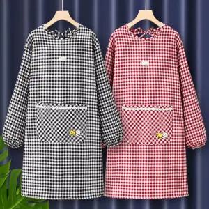 체크 긴팔앞치마 공방 카페 긴소매 작업복 원피스