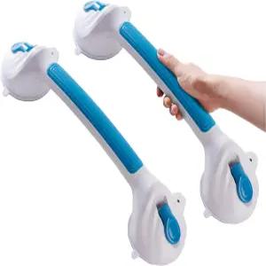 시니어용 리테일 샤워 그립 바 2팩 16.8인치 안전 표시기가 있는 흡입 핸들 노드릴 욕실 레일 욕조 및