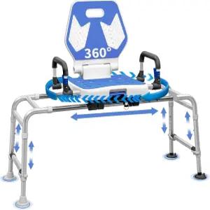 시트유프로 슬라이딩 샤워 의자 회전 욕조 이송 벤치 등받이 포함 미끄럼 방지 흡입 컵 400파운드