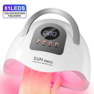 X26MAX 81LED 네일 건조기 손톱 용 LED UV 램프 젤 건조기 라이트 네일 아트 액세서리 경화 젤 발가락 손톱