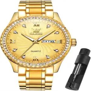 OLEVS 남성 골드 시계 방수 스테인리스 스틸 경량 데이트 클래식 럭셔리 드레스 화이트 블루 그린 다이얼