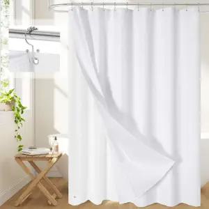 크레이들렐라 3-in-1 화이트 와플 샤워 커튼 세트 PEVA 라이너와 12개의 스테인리스 스틸 양면 후크가 있는