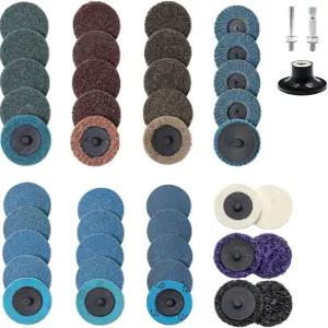 44Pcs 롤 잠금 2인치 샌딩 디스크 세트 표면 컨디셔닝 다이 그라인더 스트립 그라인드 폴리시 버 페인트