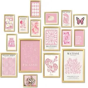 16 PCS 핑크 월 아트 데코 침실용 마티스 갤러리 프린트 룸 에스테틱용 연분홍 포스터 거실용 콜라주 키트