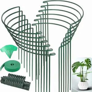 12팩 식물 지지대 말뚝 크기 10 x16 15개의 라벨 20개의 클립 7피트의 끈 금속 정원 모란 케이지 및 화분용