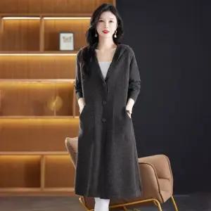 여사친 롱 니트 가을 후드 봄가을 무릎 가디건 붐 솔리드 카디건 위 스웨터 OP3