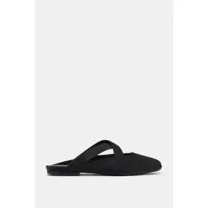 ZARA 크로스 엘라스틱 스트랩 슬링백 발레리나 플랫슈즈 - 블랙 412799