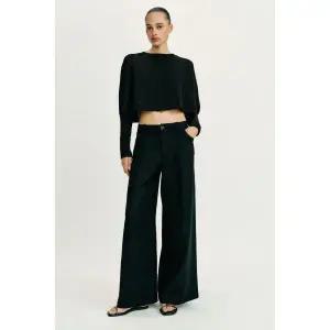 ZARA 린넨 와이드 팬츠 - 블랙 412818