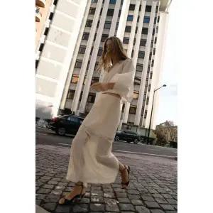 ZARA 콤비 니트 스트레이트 스커트 - 크림 412819