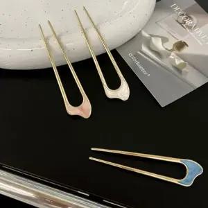 여성 하객룩 혼주머리 단아한 골드 메탈비녀 헤어비녀 U자비녀 비녀 머리비녀 헤어비녀