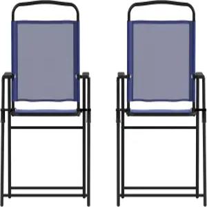 플래시 가구 미스틱 접이식 파티오 슬링 의자 팔걸이가 있는 야외 텍실린 잔디 2개 세트 네이비