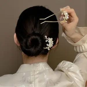 여성 자개꽃 비녀 진주 U자형 헤어비녀 결혼식비녀 U자비녀 비녀 머리비녀 헤어비녀