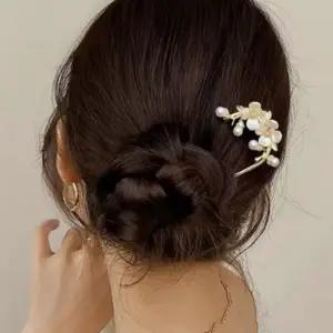 여성 예쁜 자개꽃 진주 포인트 U자형 헤어 비녀 올림머리장식 올림머리 헤어비녀