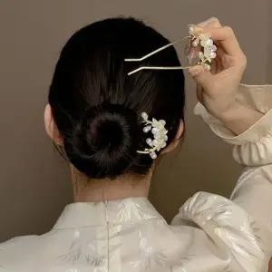 여성 자개꽃 혼주머리장식 셀프웨딩 진주 U자 비녀 U자비녀 비녀 머리비녀 헤어비녀