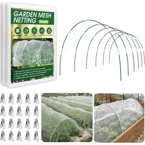 키 큰 침대용 정원 네팅 키트 10x30FT 초미세 메쉬 및 섬유 유리 후프 6세트 식물성 과일 꽃 보호를 위한