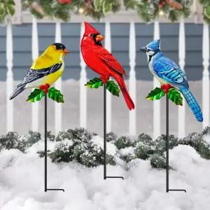 WAIU 메탈 버드 가든 스테이크 3팩 야외 잔디 장식 정원 마당용 외부