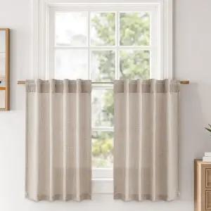 밀레 리넨 질감의 싱크대 위 작은 주방 창문 커튼 세미 시어 농가 카페 36 길이의 짧은 뒷면 탭 욕실 지하