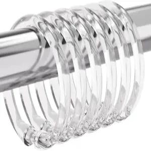 Amazer 플라스틱 샤워 커튼 링 24 O자형 투명 쉽게 스냅 있는 장치 및 라이너 욕실용