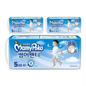 마미포코 썸머팬티 여아용, 5단계, 특대형, 40매, 3개