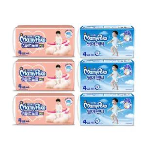 마미포코 슈퍼컴포트팬티 남아용 대형 44매, 3개 + 썸머팬티 남아용 4단계 대형 48매, 3개