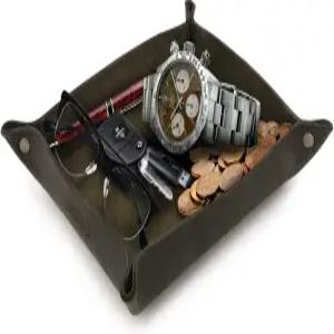 런던 정품 가죽 트레이 정리함 - 지갑 시계 열쇠 동전 휴대폰 및 사무기기용 실용적인 경량 방수 컴퓨터