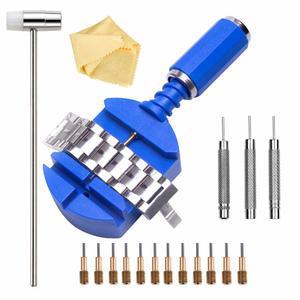 시계 팔찌 스트랩 조정 및 수리를 위해 12개의 교체 핀과 3개의 핀이 있는 밴드 링크 제거 도구 키트, 1개의 헤드 해머 펀치 포함