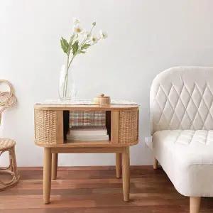 /마전동상회 라탄 수납테이블 원목 협탁 침실 보조 수납