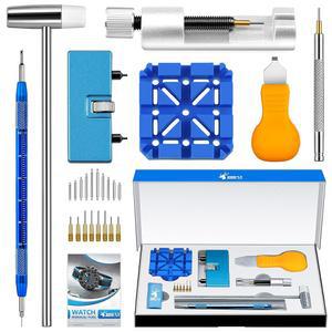 배터리 교체용 JOREST 시계 수리 도구 키트, 스트랩 조정 크기 조정, 링크 핀 제거기, 개구부, 뒷면 제거용 프라이 나이프 케이스 오프너, 망치, 스프링 바 포함