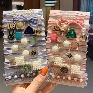 화려한 진주큐빅 헤어끈 11개풀세트 진주헤어끈 여자헤어끈 여자헤어끈세트